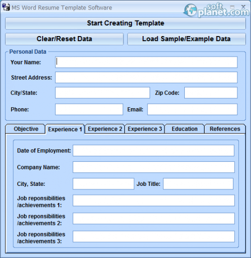 MS Word Resume Template Software 7.0 MS Word Resume Template Software 7.0